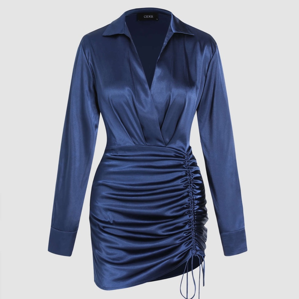 Navy blue satin dress from Cider